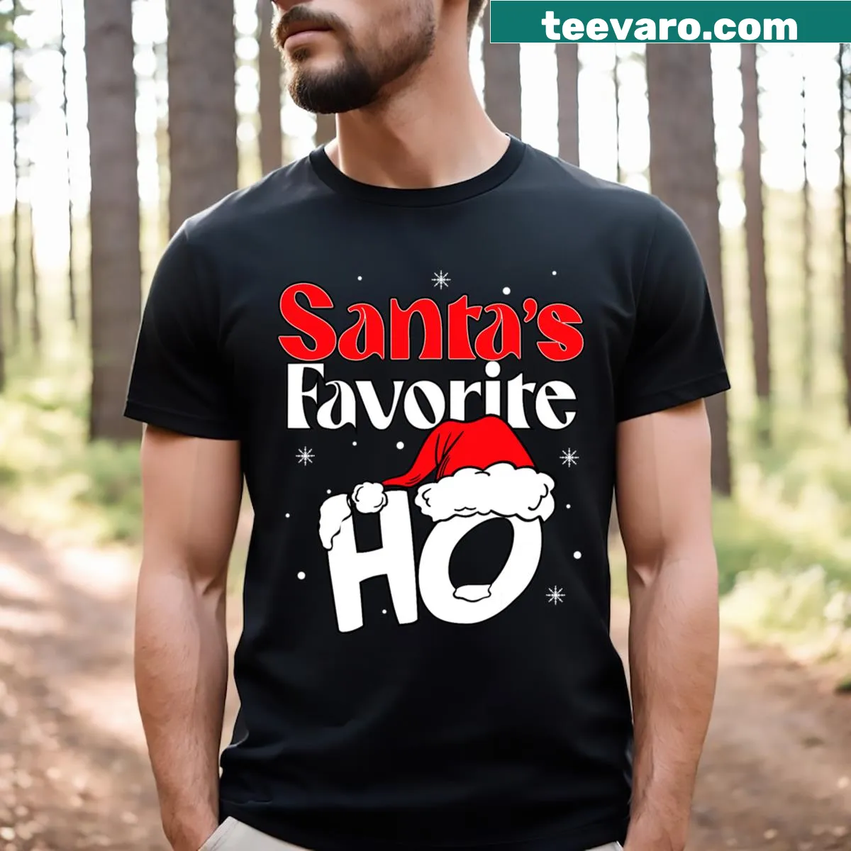 Humorous Santa's Favorite Ho T-shirt for Christmas parties — on a men's t-shirt