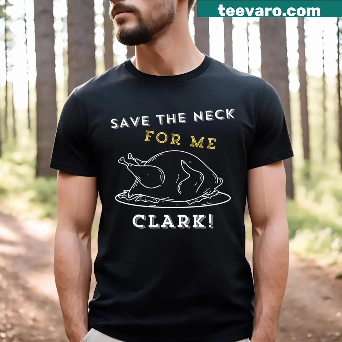 Funny Thanksgiving shirt with retro text and clever humor — on a men's t-shirt