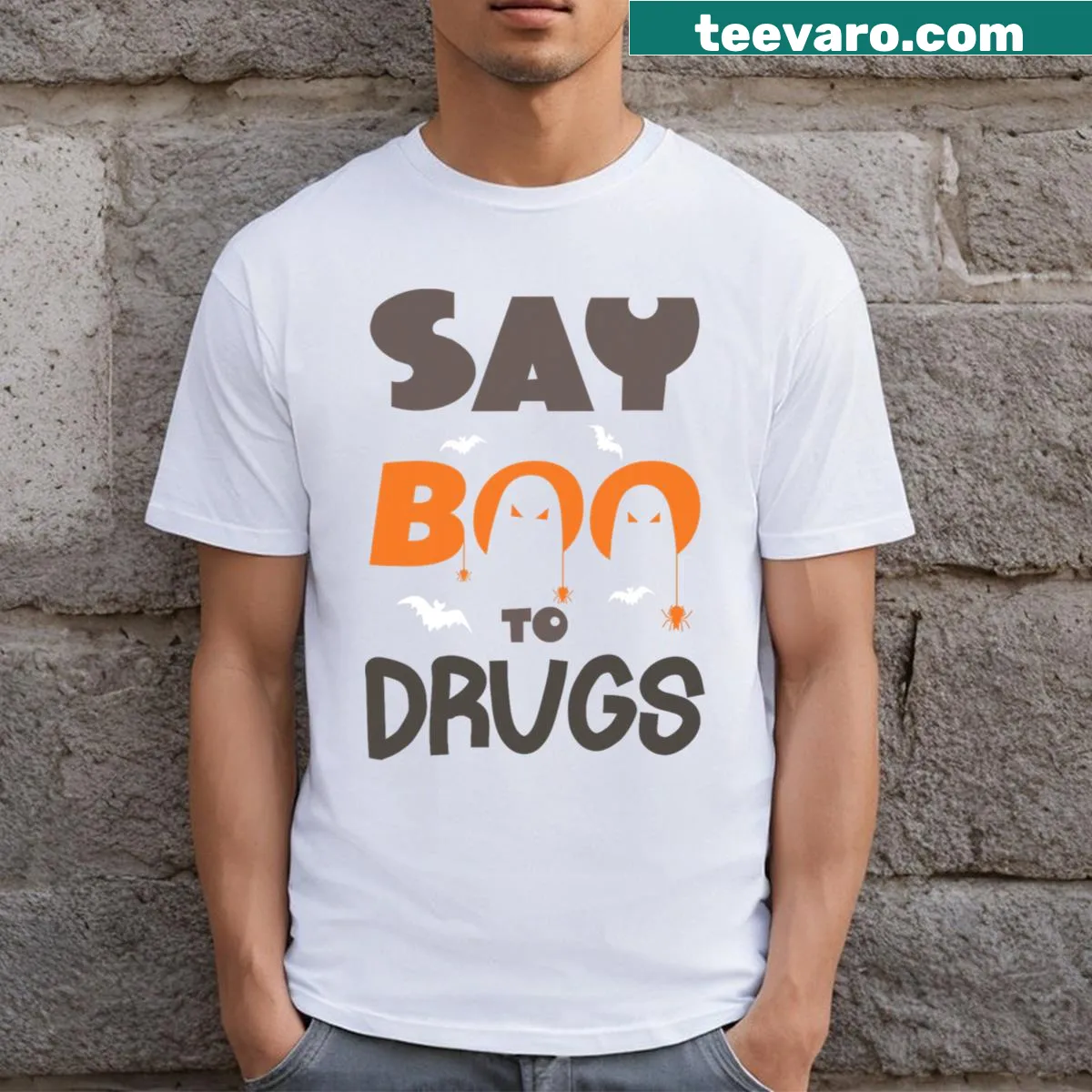 Halloween T-shirt promoting drug awareness with clever text — on a men's t-shirt