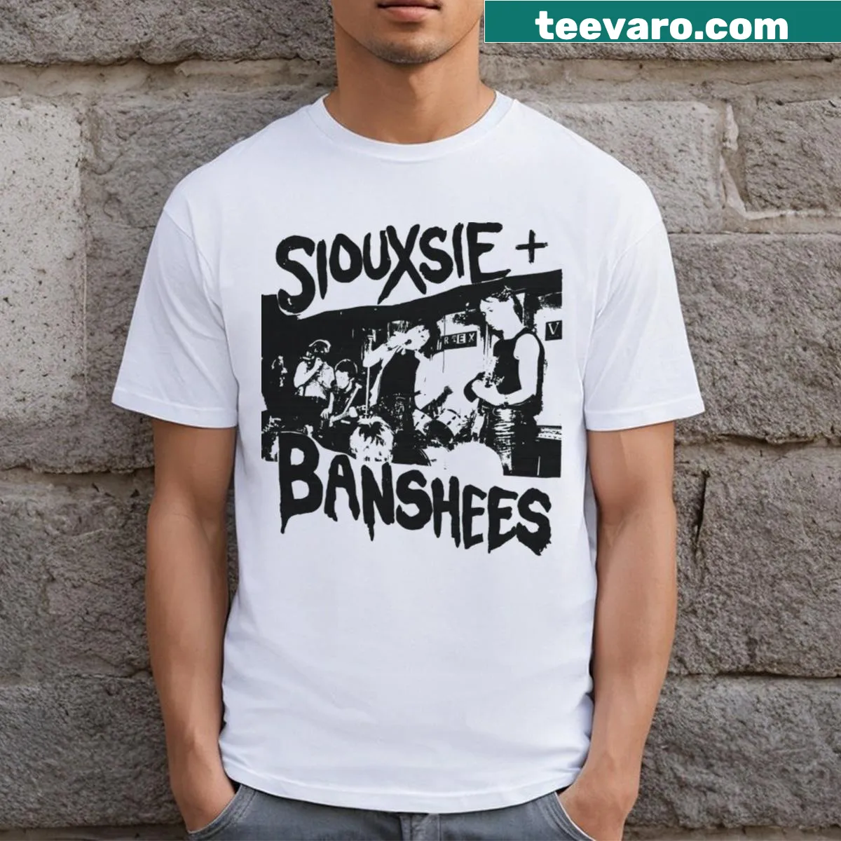 Vintage-style graphic honoring Siouxsie and the Banshees on a t-shirt — on a men's t-shirt