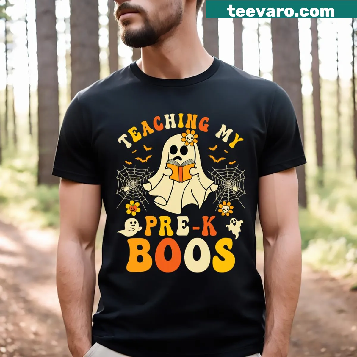 Halloween T-shirt with a ghost graphic for preschool teachers — on a men's t-shirt