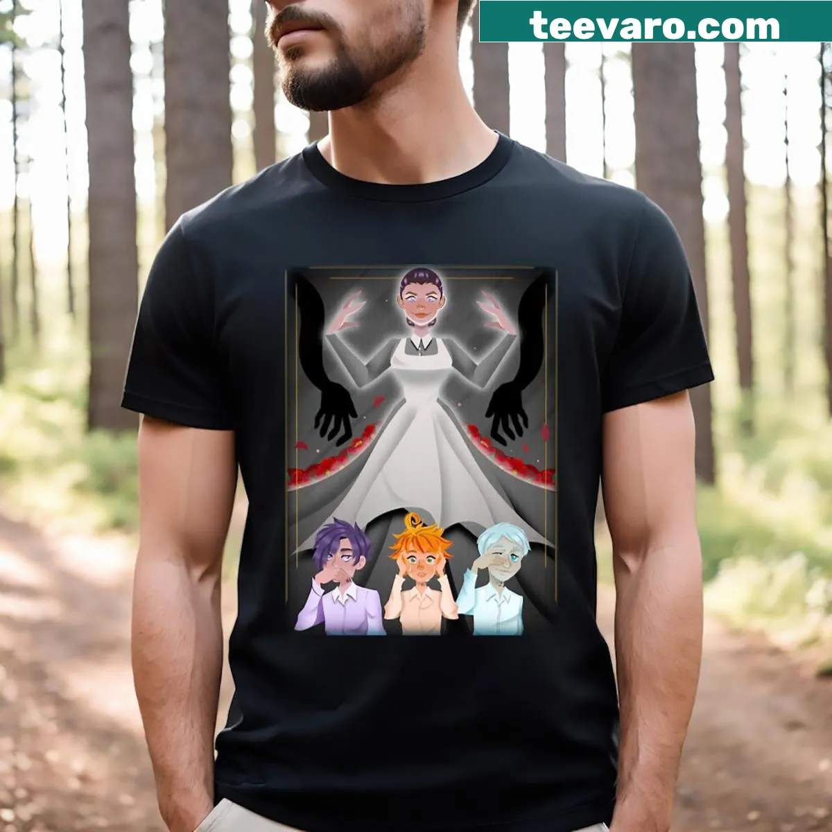 Promised Neverland themed T-shirt design — on a men's t-shirt
