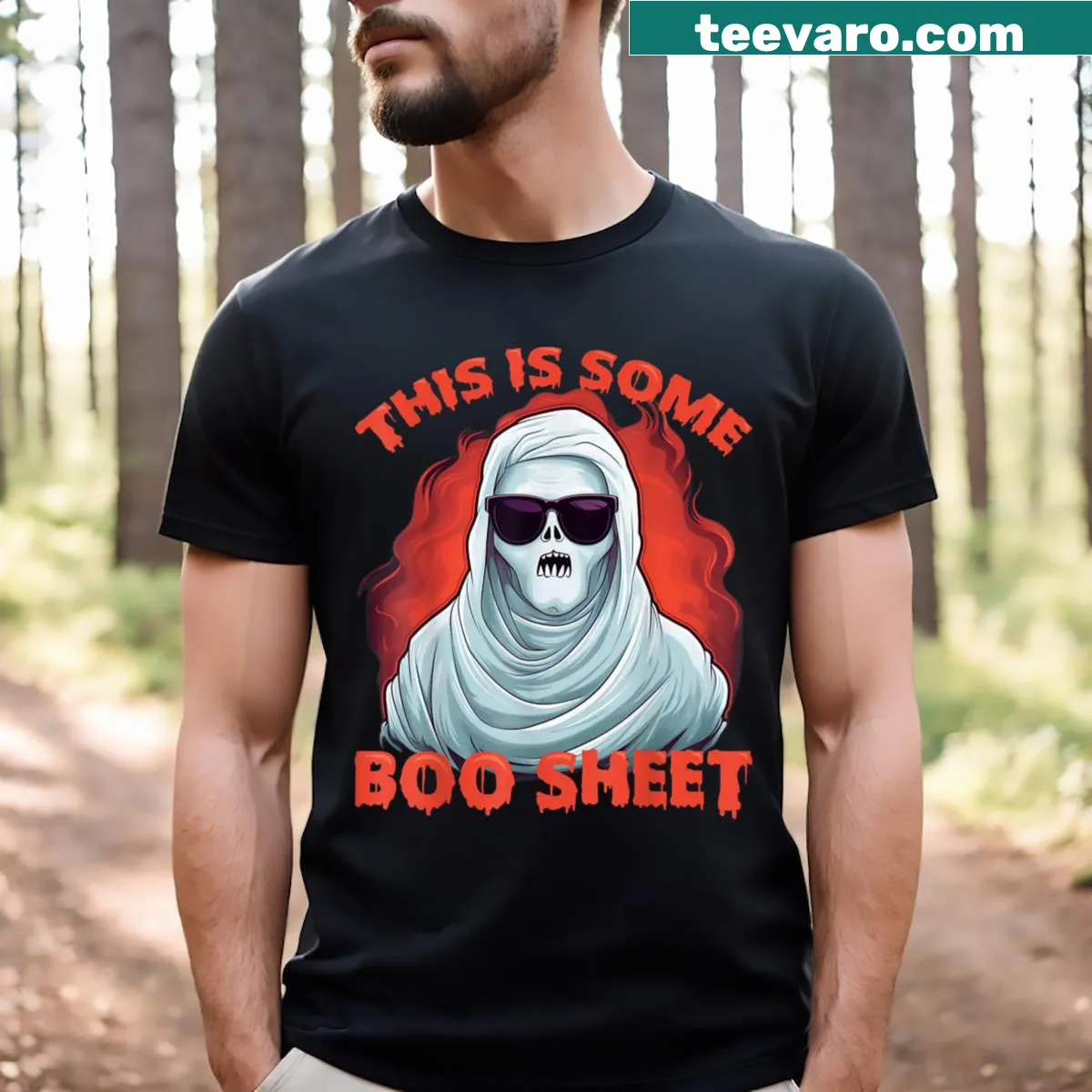 Funny Halloween graphic with text 'This Is Some Boosheet' on a T-shirt — on a men's t-shirt