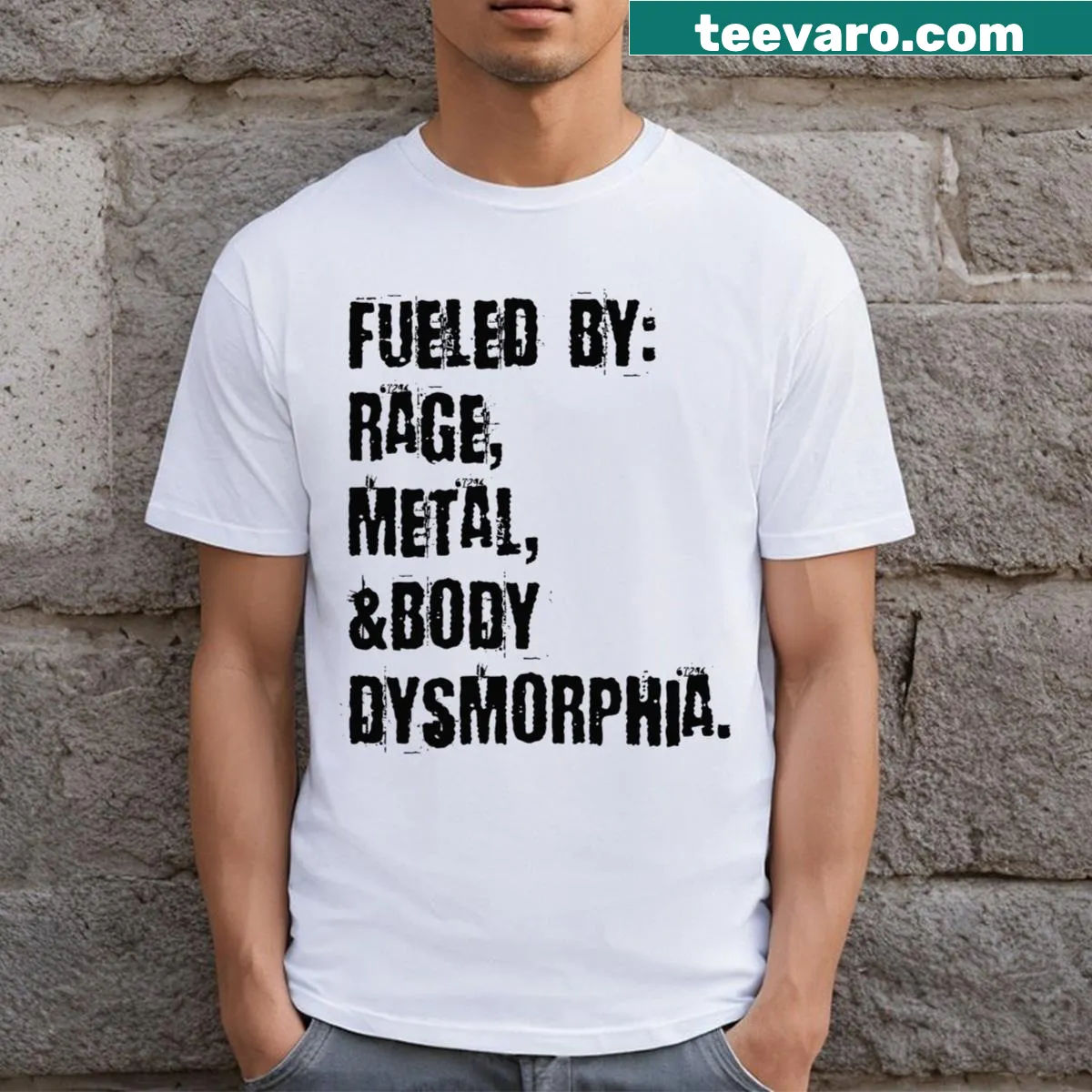 Grunge-style t-shirt with bold metal-themed artwork — on a men's t-shirt