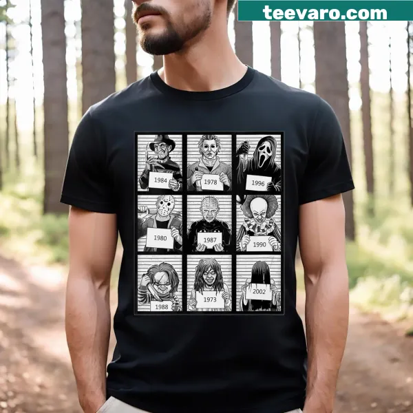 Vintage horror movie Halloween character t-shirt with v-neck design
