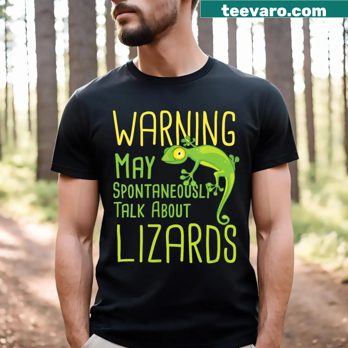 Funny lizard-themed V-neck T-shirt with humorous text — on a men's t-shirt