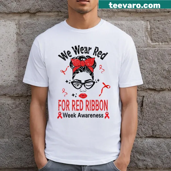 Messy bun graphic Red Ribbon Week awareness T-shirt