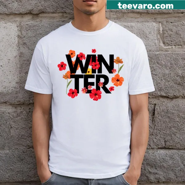Floral winter-themed graphic T-shirt