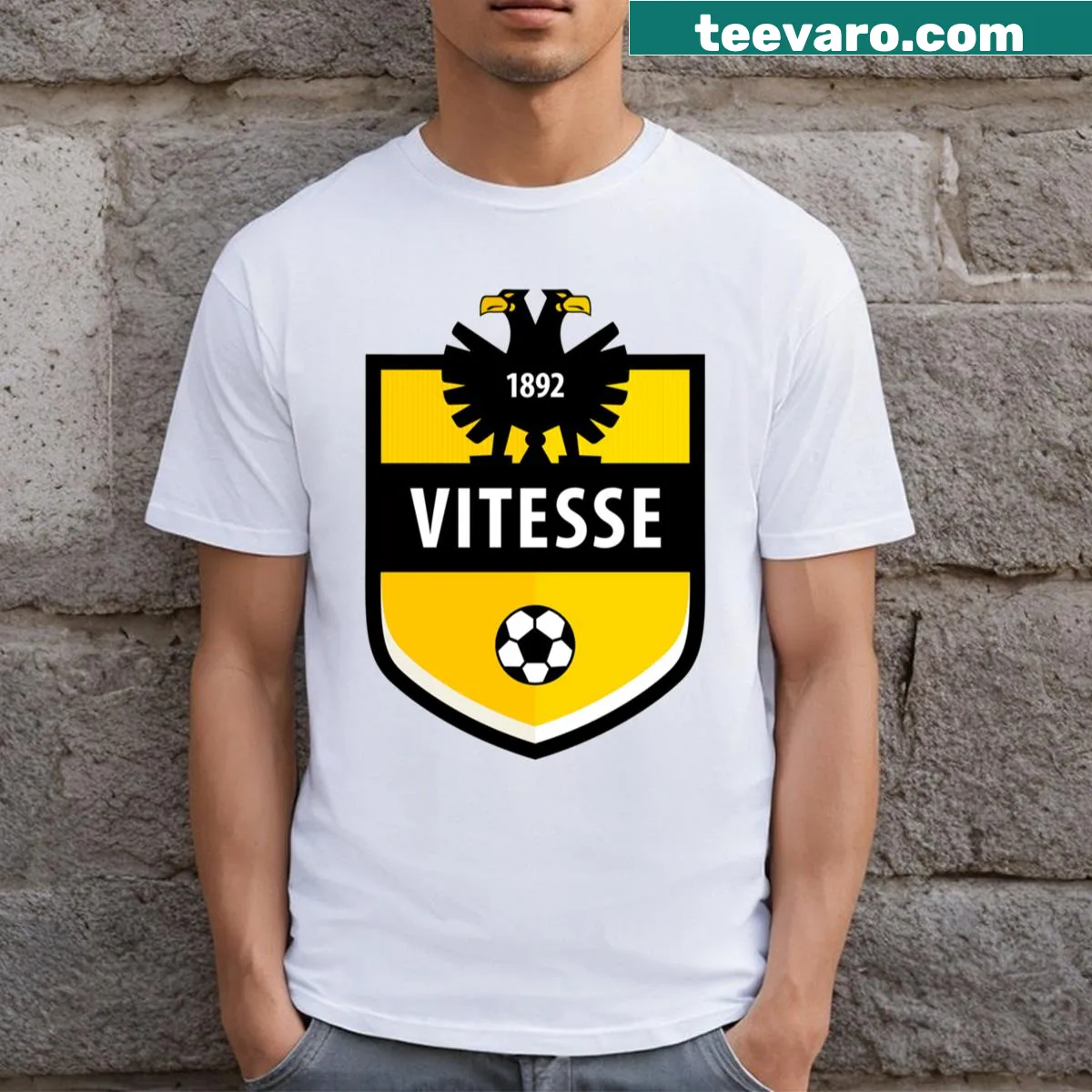Fantasy design Voetbal t-shirt celebrating 1892 Vitte Arnhem — on a men's t-shirt