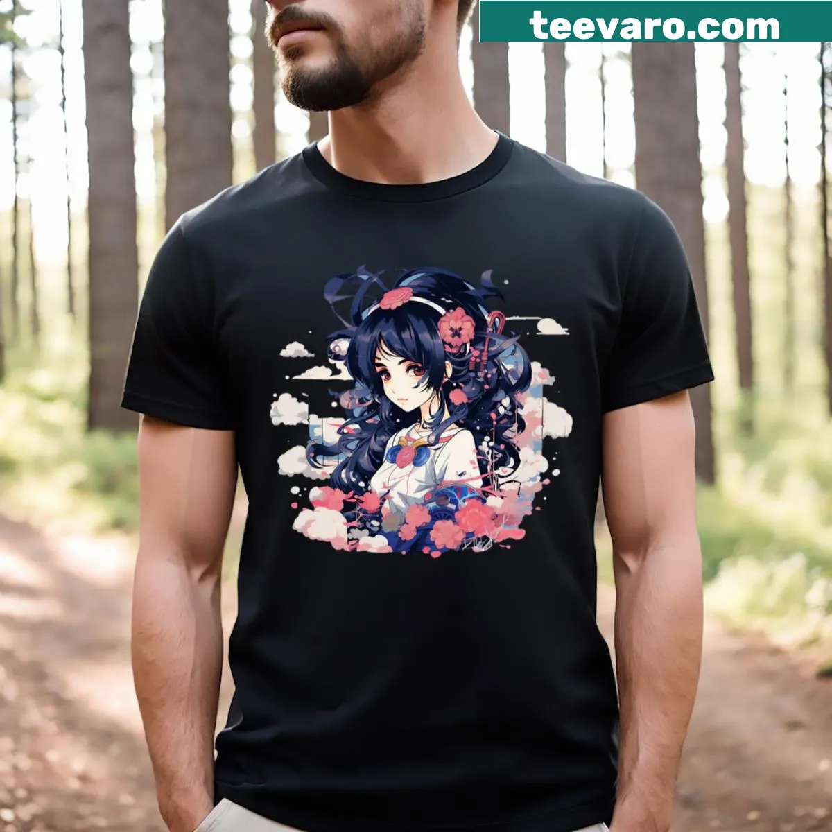 T-shirt featuring a cute anime girl graphic — on a men's t-shirt