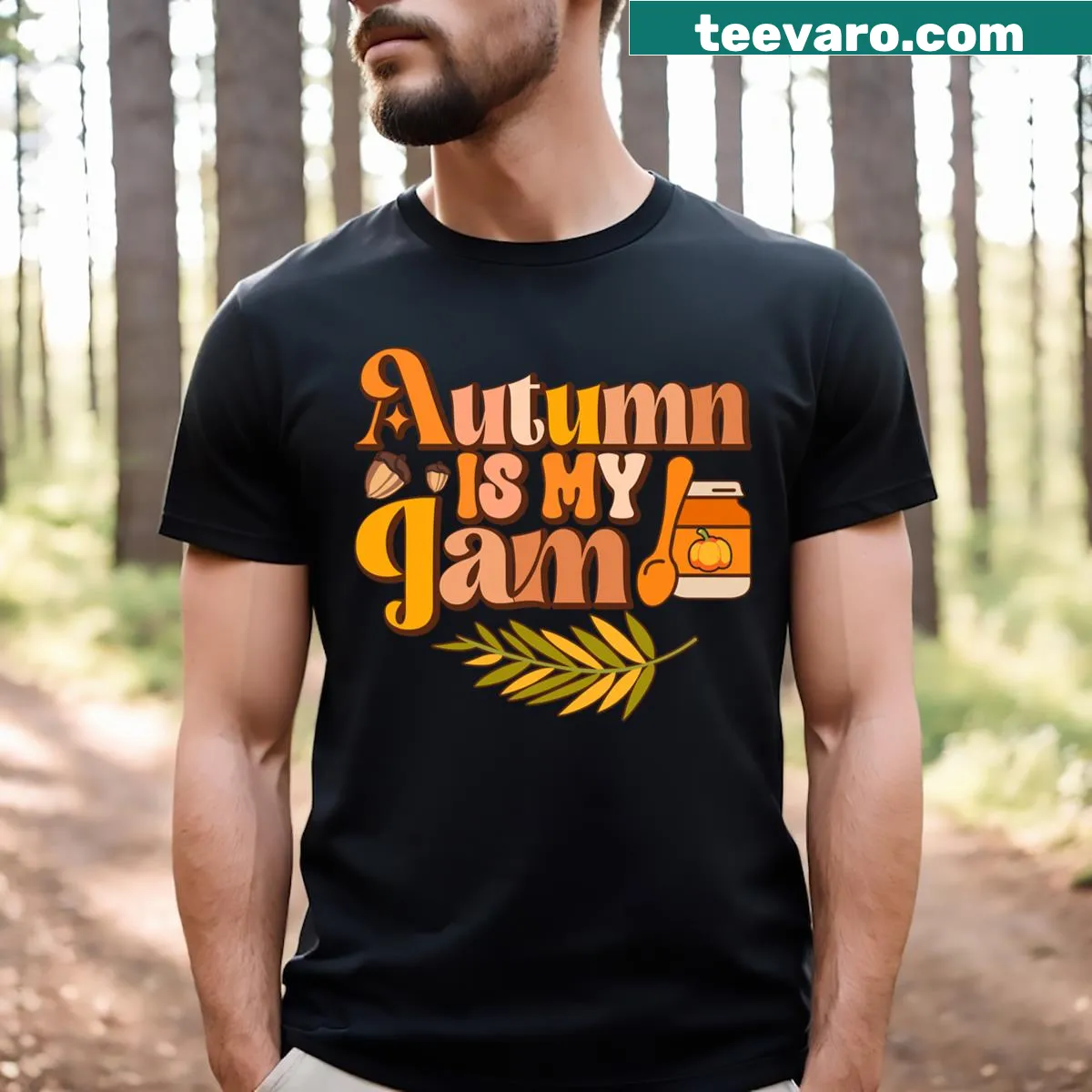 Funny retro Thanksgiving T-shirt with turkey and autumn theme. — on a men's t-shirt