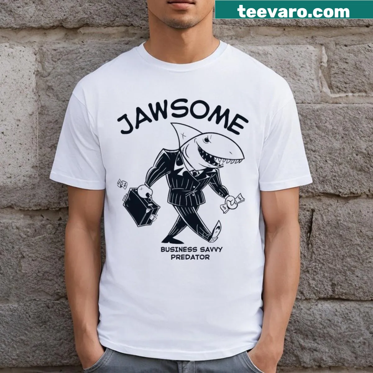 Shark in a suit illustration on a humorous T-shirt — on a men's t-shirt