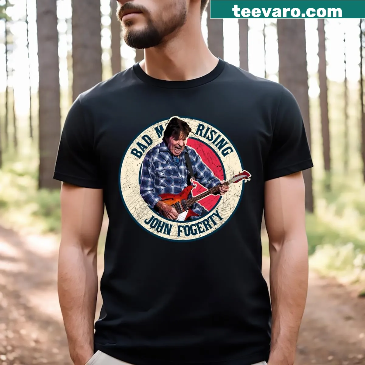 Illustrative design inspired by Bad Moon Rising by John Fogerty — on a men's t-shirt