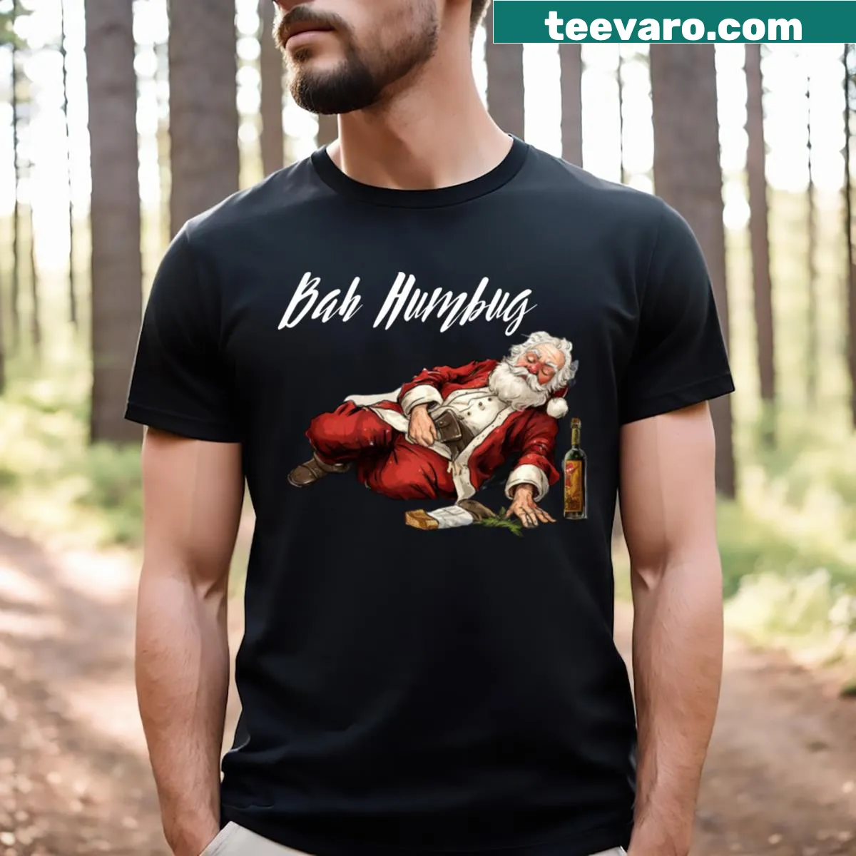 Clever Bah Humbug text graphic on a casual t-shirt — on a men's t-shirt