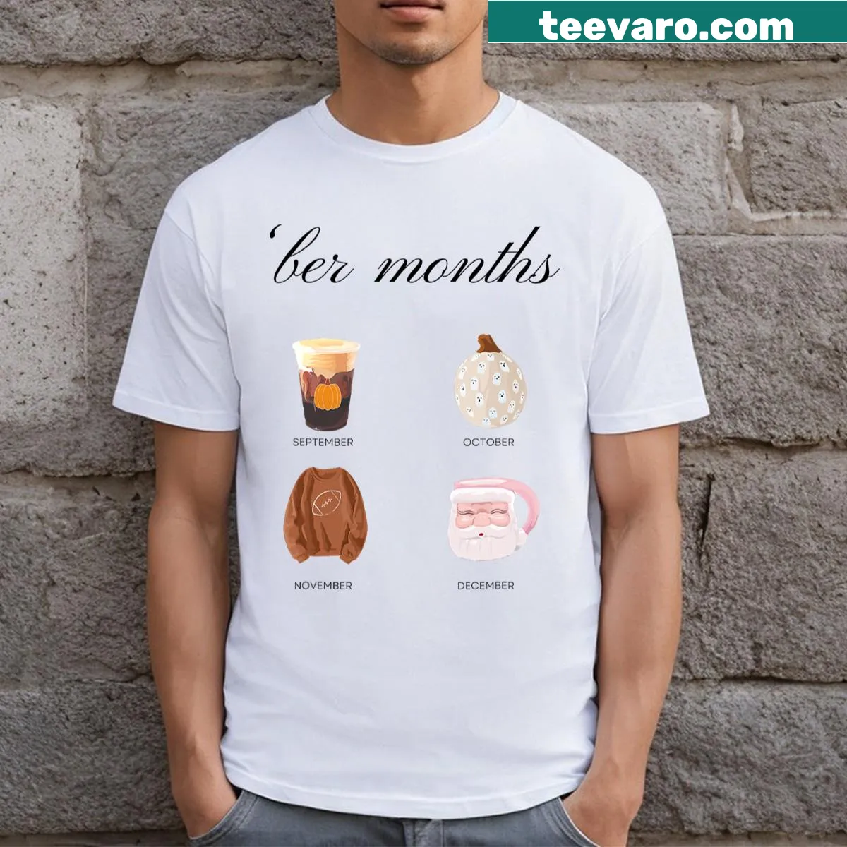 T-shirt highlighting the 'Ber Months' in a festive typography design. — on a men's t-shirt