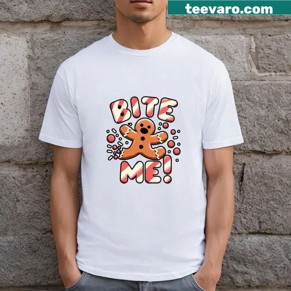Playful gingerbread man graphic T-shirt with humorous text