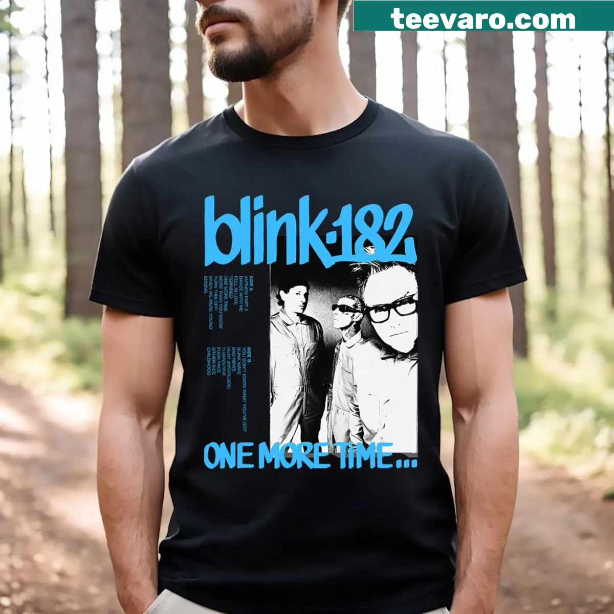 T-shirt with Blink 182 tracklist in retro typography — on a men's t-shirt