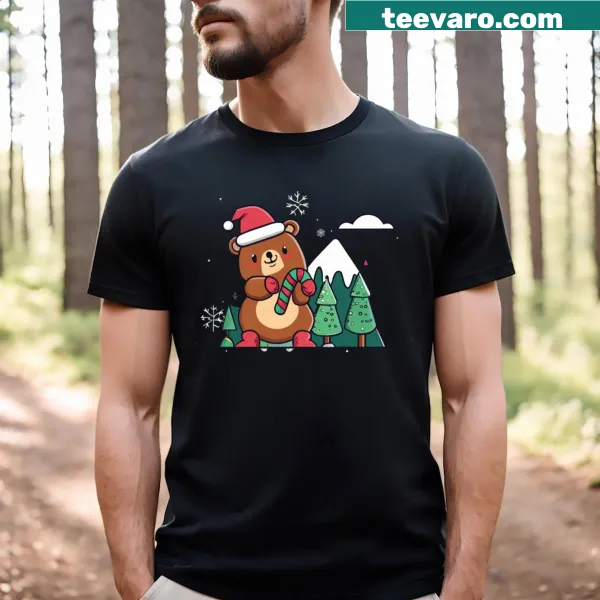 Charming Christmas t-shirt featuring a cute bear illustration