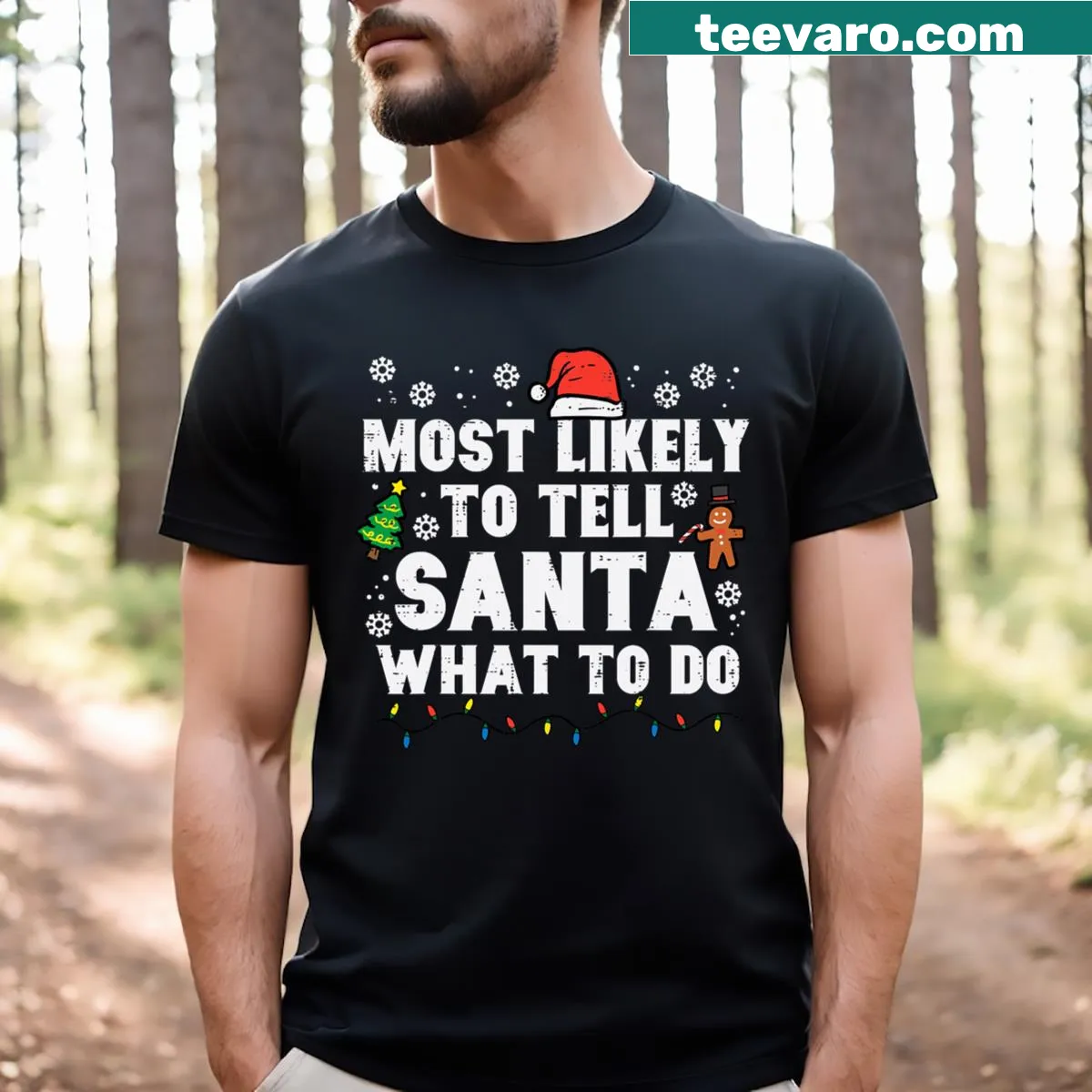 Sarcastic 'Tell Santa What To Do' text on Christmas T-shirt — on a men's t-shirt
