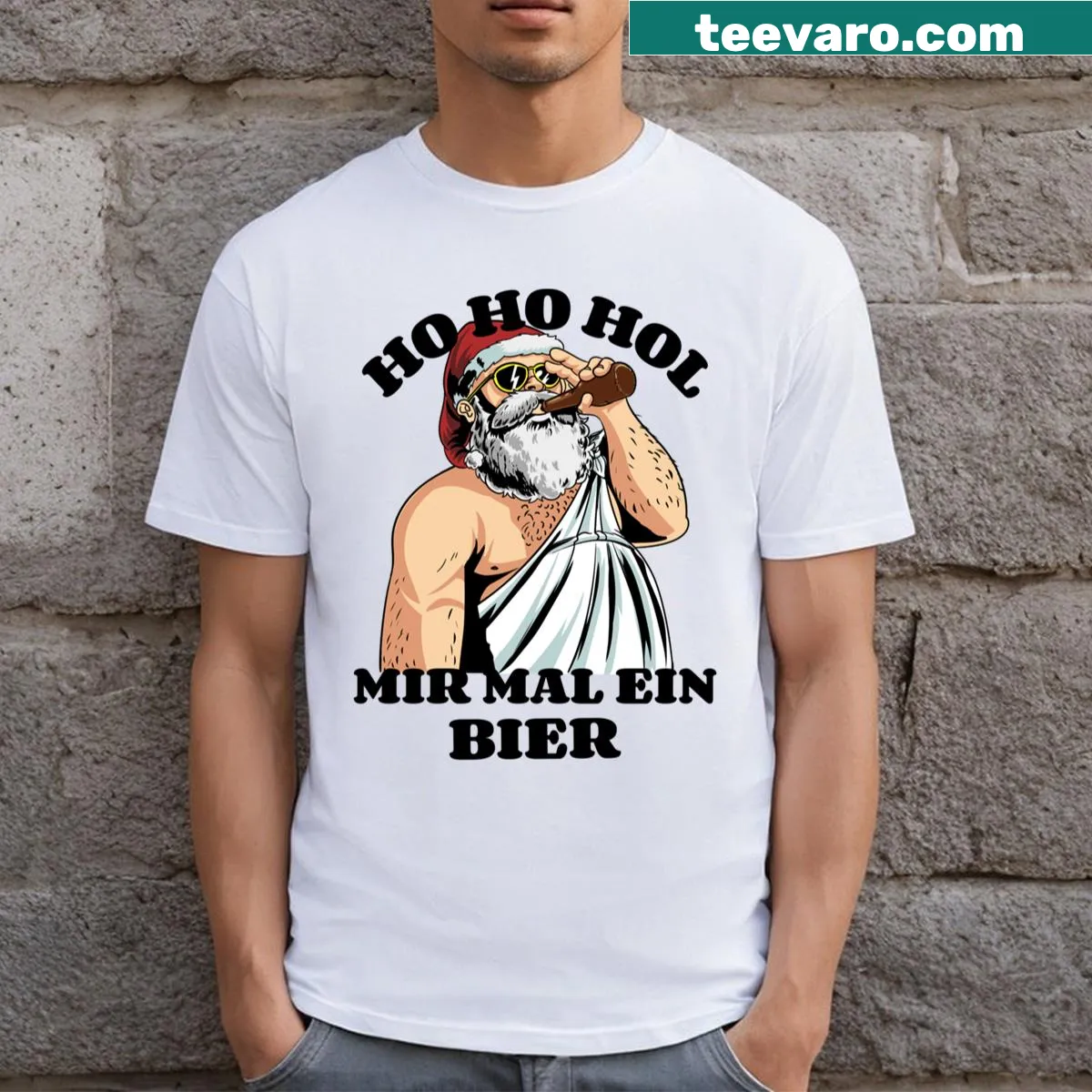 Santa Claus t-shirt with beer-themed saying — on a men's t-shirt