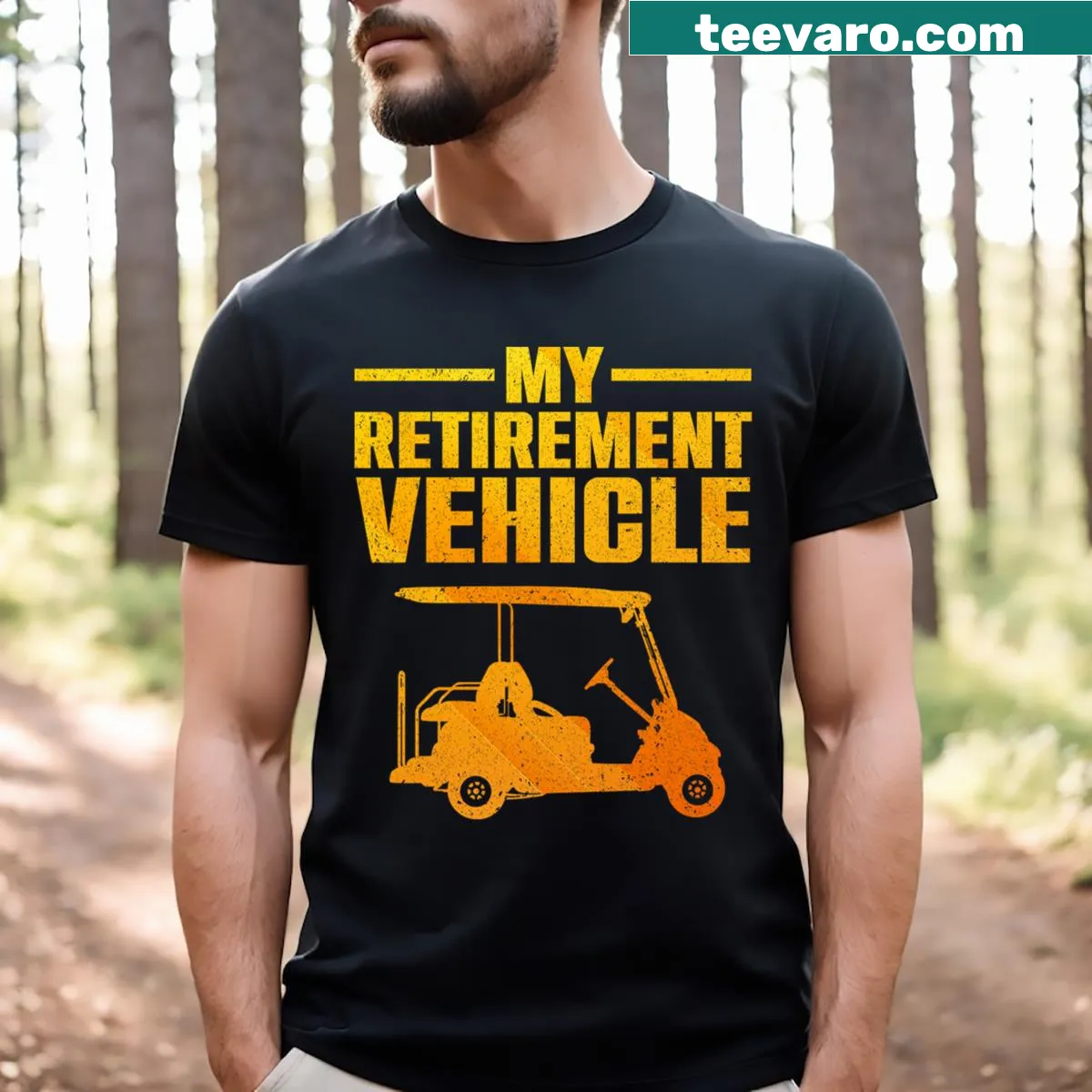Illustration of a golf cart with humorous elements for golfers. — on a men's t-shirt