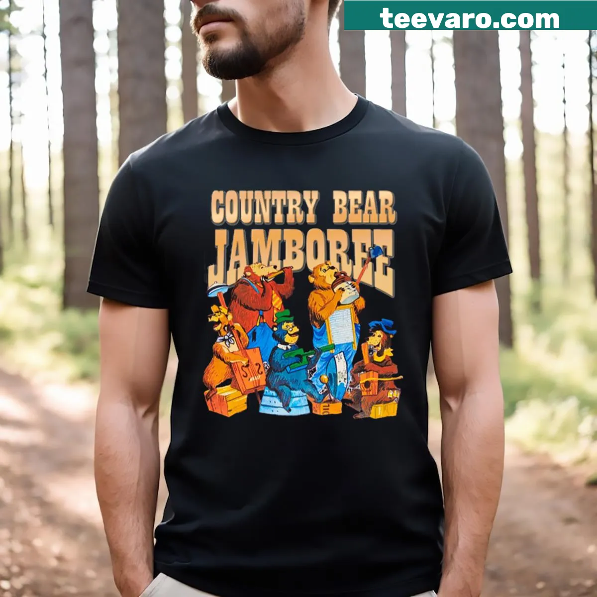Vintage retro Country Bear Jamboree t-shirt with whimsical bear graphic — on a men's t-shirt