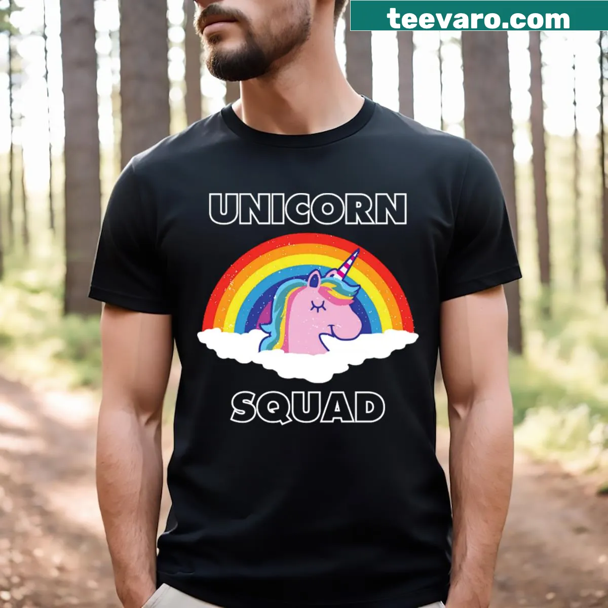 Illustrated unicorn squad shirt with 'I Love Unicorns!' text — on a men's t-shirt
