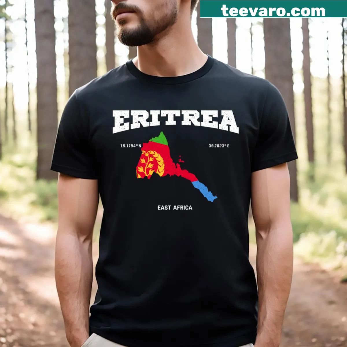 T-shirt with Eritrea flag and map graphic — on a men's t-shirt