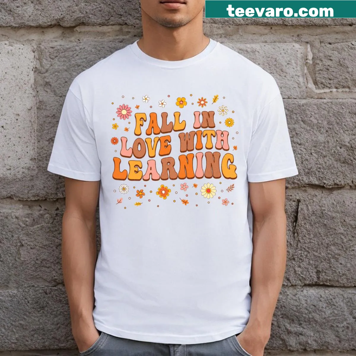 Retro Fall In Love With Learning T-shirt for teachers — on a men's t-shirt