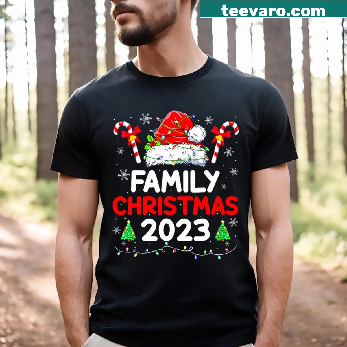 Funny Family Christmas shirt featuring Santa and elves for the holiday season — on a men's t-shirt