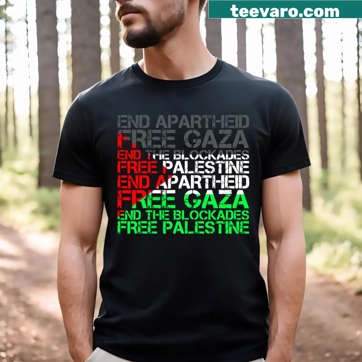 T-shirt supporting Palestine with Arabic text and flag design — on a men's t-shirt