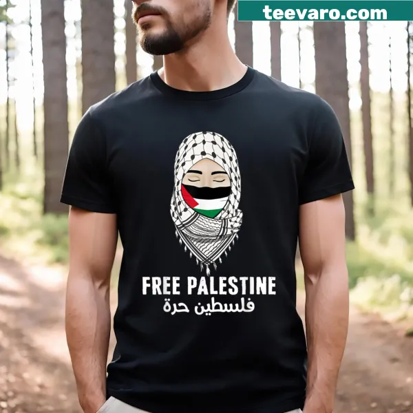 Palestinian flag design with the text 'Stand With Falastin' on T-shirt