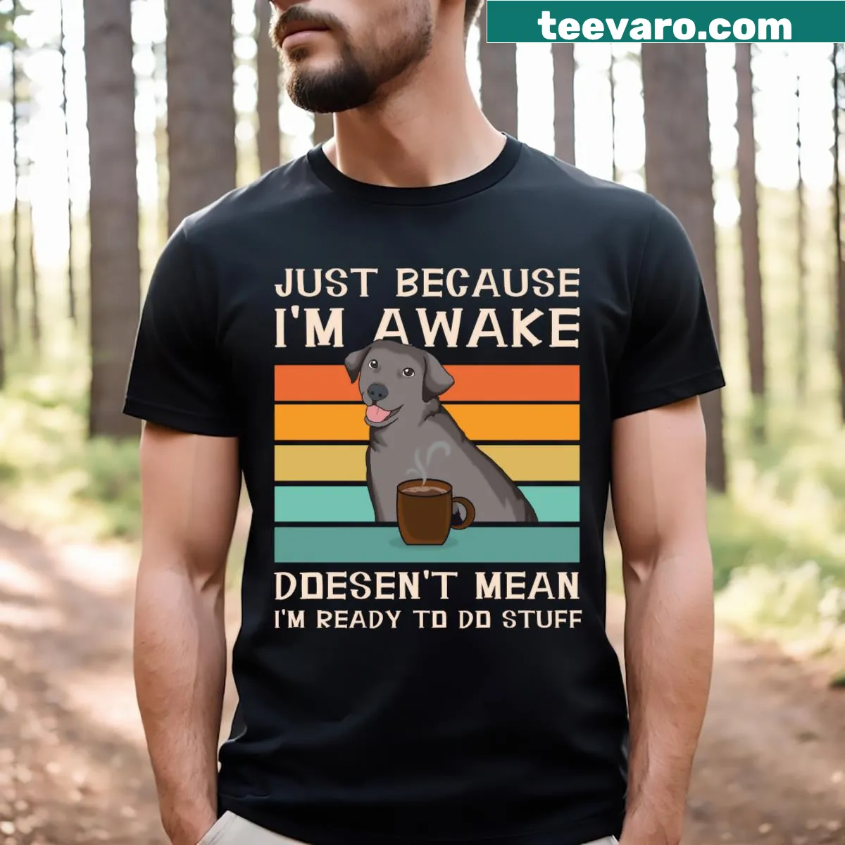 Funny labrador and coffee lover t-shirt with sarcastic sayings — on a men's t-shirt