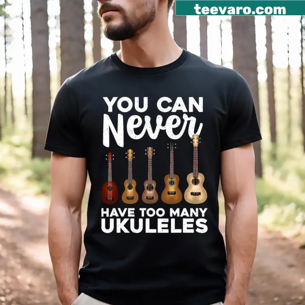 Illustrated ukulele graphic on a humorous t-shirt for men