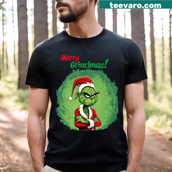 Whimsical t-shirt featuring the Grinch in a festive mood for Christmas