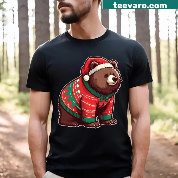 Grizzly bear illustration T-shirt for animal lovers, perfect for Christmas
