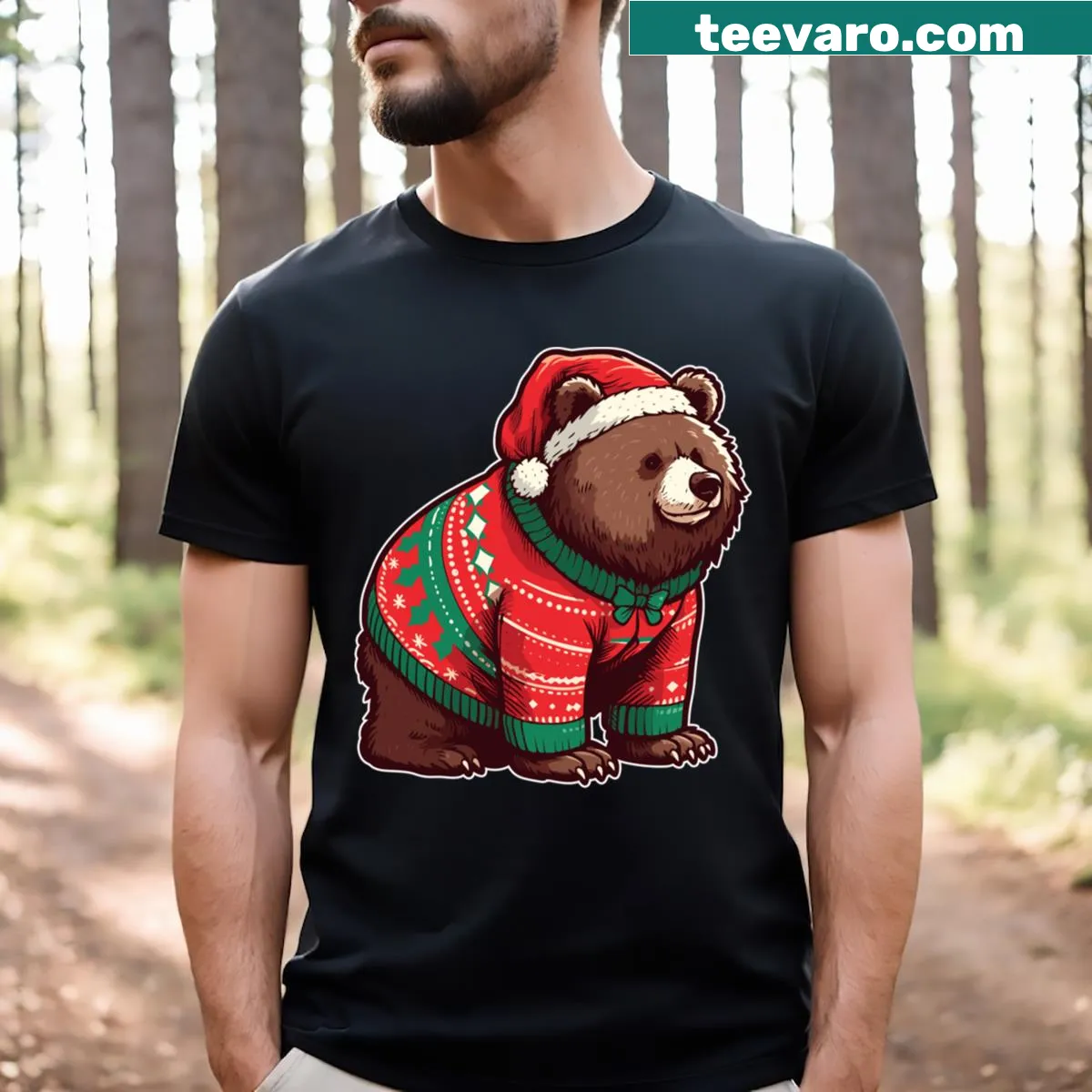 Grizzly bear illustration T-shirt for animal lovers, perfect for Christmas — on a men's t-shirt