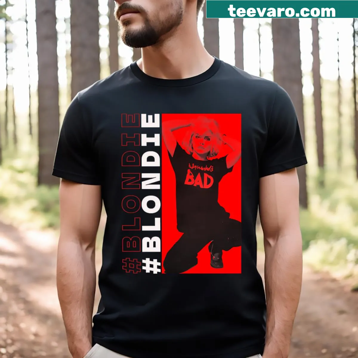 Heart-themed tribute to Blondie on a t-shirt — on a men's t-shirt