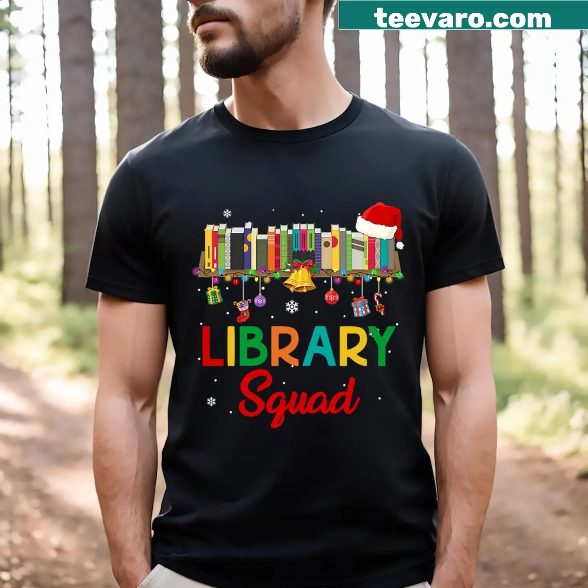 T-shirt featuring a festive design for book lovers — on a men's t-shirt