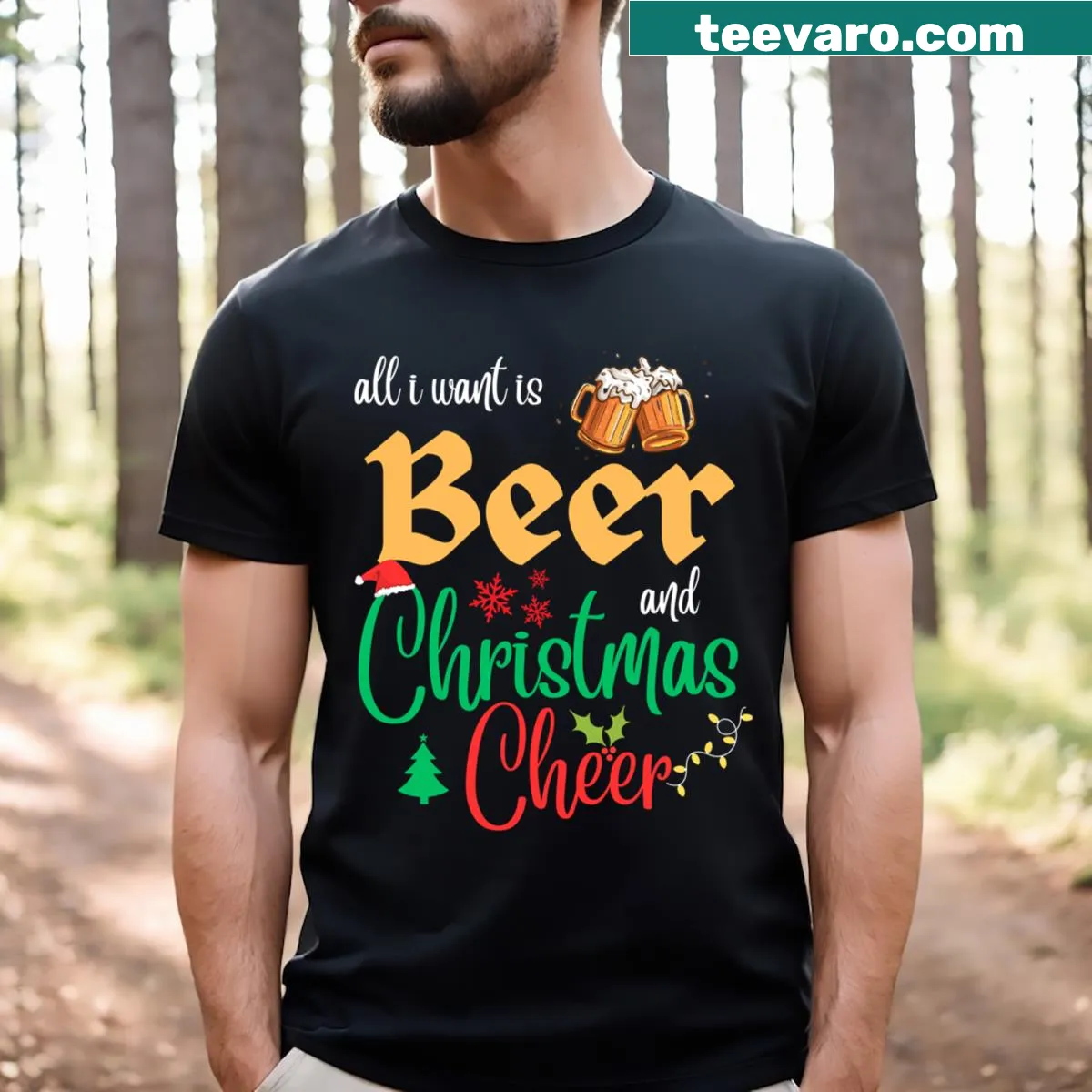 Funny beer lover Christmas reunion shirt with humorous graphic — on a men's t-shirt