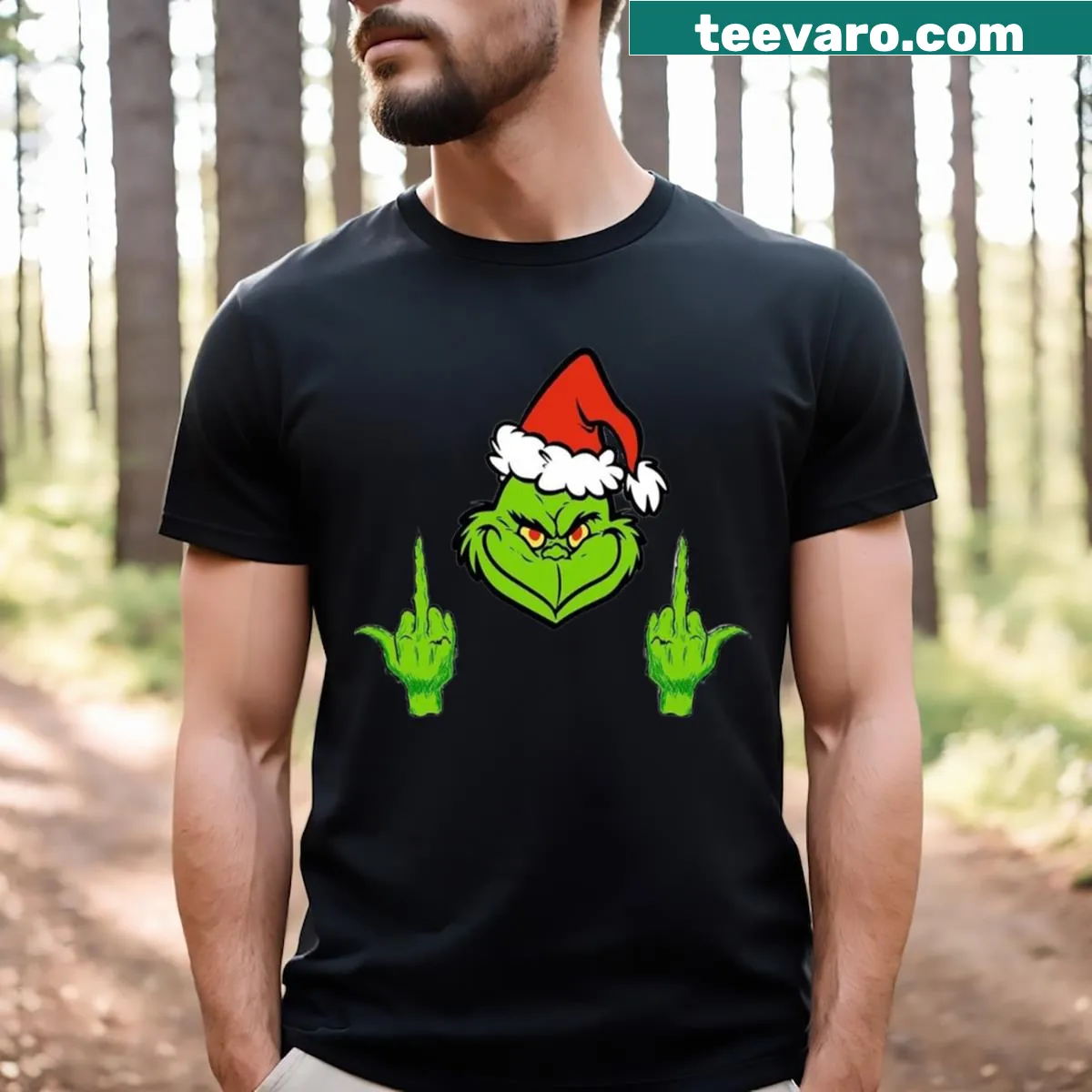 T-shirt featuring graphics inspired by How The Grinch Stole Christmas — on a men's t-shirt