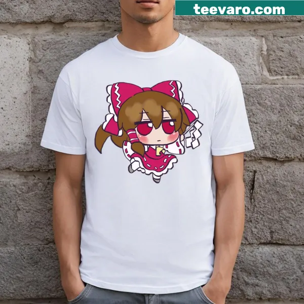 Chibi Reimu Hakurei illustration on a humorous Touhou-themed t-shirt