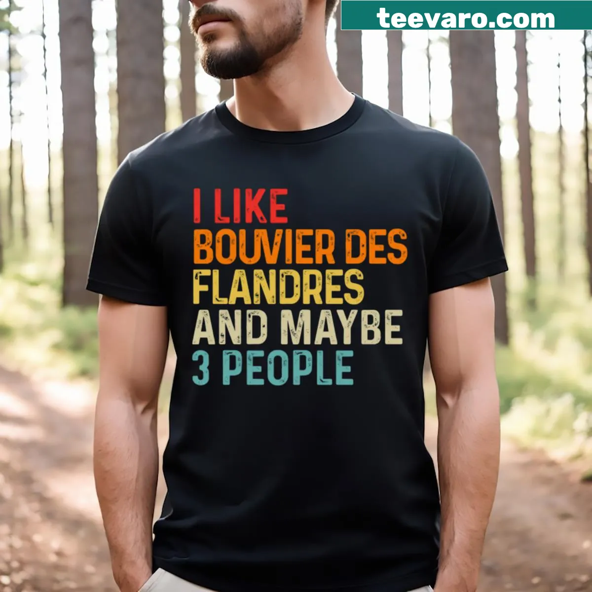 Vintage-style t-shirt saying: I Like Bouvier Des Flandres And Maybe 3 People — on a men's t-shirt
