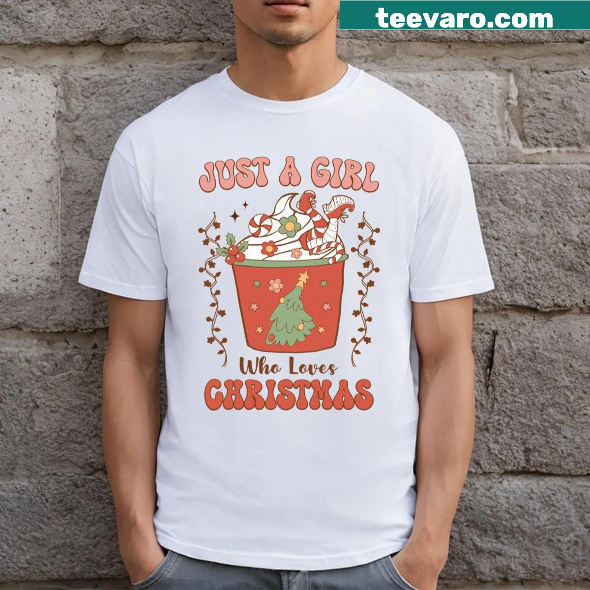 Christmas-themed t-shirt with the phrase 'Just A Girl Who Loves Christmas' — on a men's t-shirt