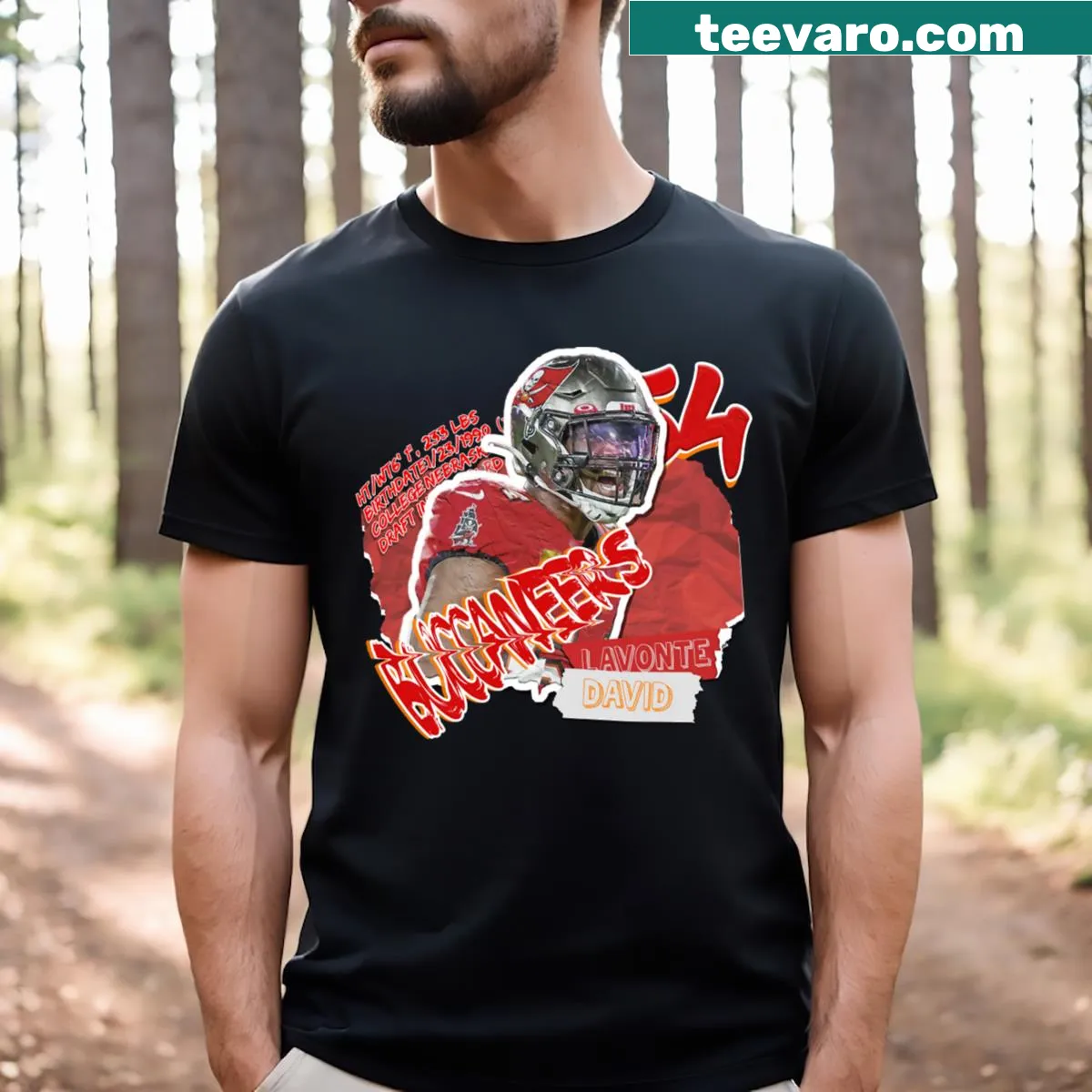 Football-themed T-shirt featuring Lavonte David's number 11 — on a men's t-shirt