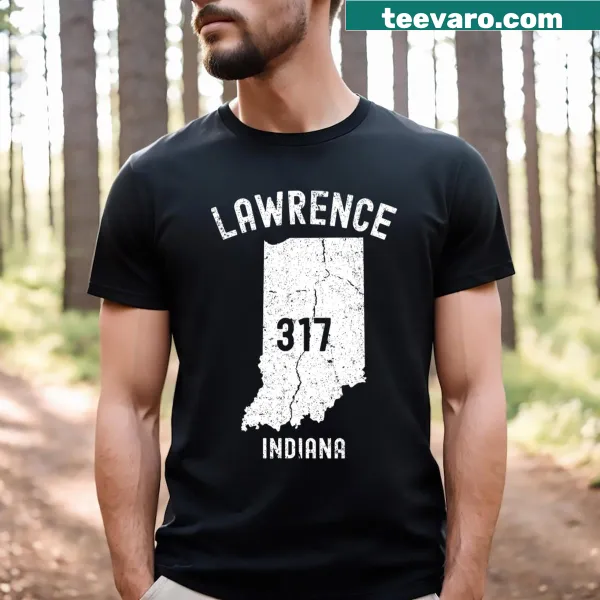Vintage-style T-shirt featuring 'Lawrence Indiana' and '317' graphic