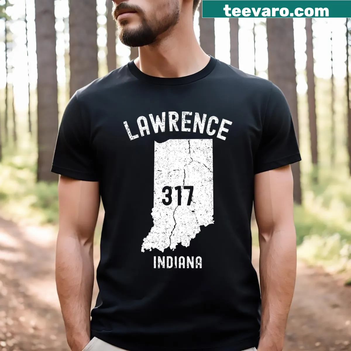 Vintage-style T-shirt featuring 'Lawrence Indiana' and '317' graphic — on a men's t-shirt