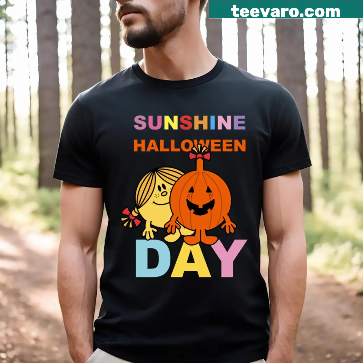 Little Miss Sunshine Halloween themed t-shirt — on a men's t-shirt