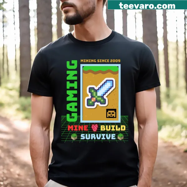Survival-themed graphic t-shirt focused on crafting and exploration