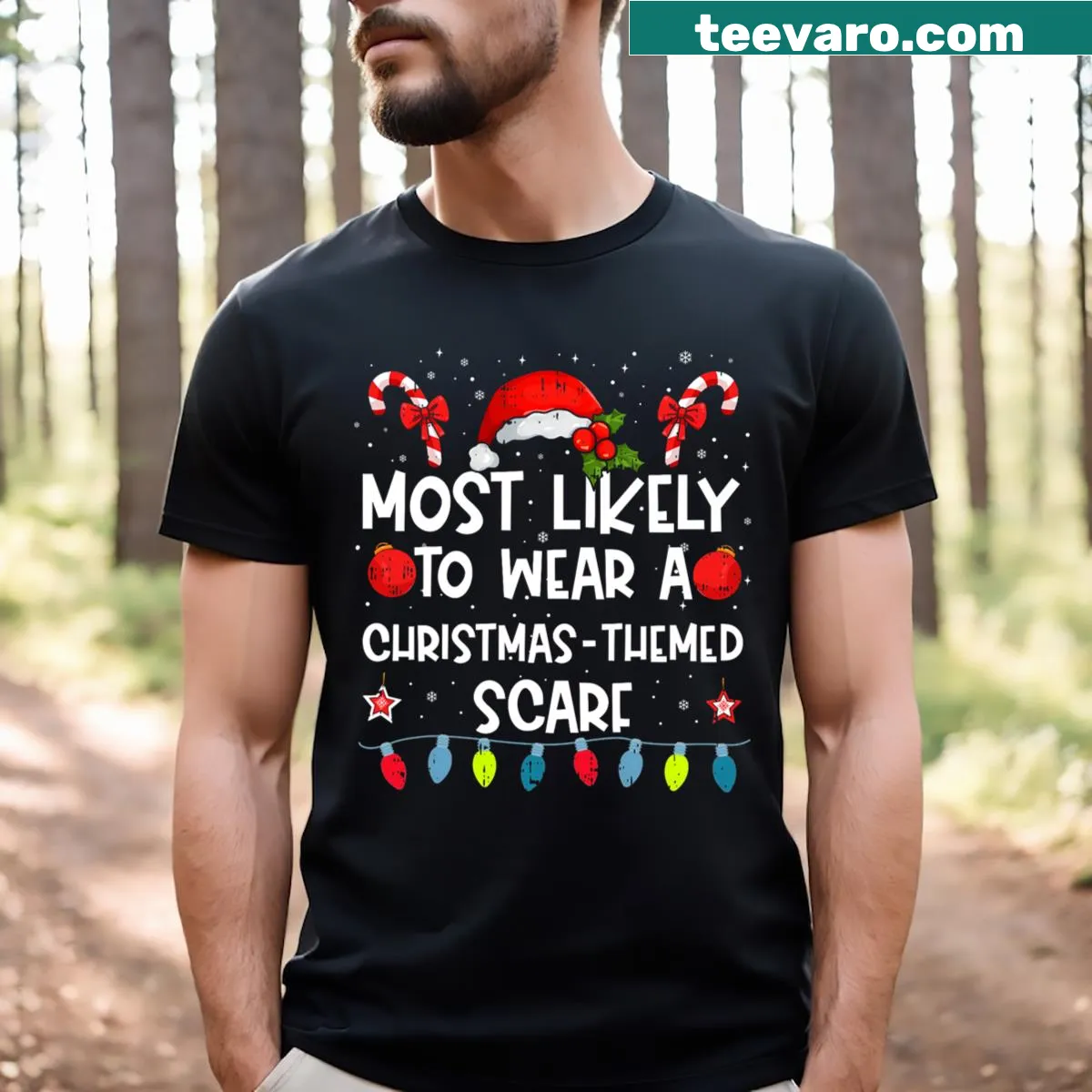 Family crew Christmas shirt with text about wearing scarves — on a men's t-shirt